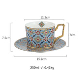 Moroccan Style Luxury Arabic Coffee Cups and Saucer Set with Gold Handel Special Ceramic Cappuccino Afternoon Tea Cup 250ml