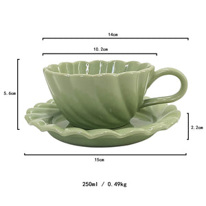 Early Spring Ins Style Girl Heart Afternoon Tea Ceramic Breakfast Cup with Plate Irregular Hand-painted Coffee Cup Saucer