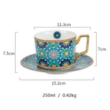 Moroccan Style Luxury Arabic Coffee Cups and Saucer Set with Gold Handel Special Ceramic Cappuccino Afternoon Tea Cup 250ml