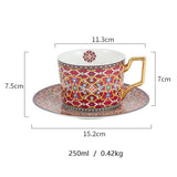Moroccan Style Luxury Arabic Coffee Cups and Saucer Set with Gold Handel Special Ceramic Cappuccino Afternoon Tea Cup 250ml