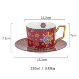Moroccan Style Luxury Arabic Coffee Cups and Saucer Set with Gold Handel Special Ceramic Cappuccino Afternoon Tea Cup 250ml