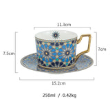 Moroccan Style Luxury Arabic Coffee Cups and Saucer Set with Gold Handel Special Ceramic Cappuccino Afternoon Tea Cup 250ml