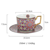 Moroccan Style Luxury Arabic Coffee Cups and Saucer Set with Gold Handel Special Ceramic Cappuccino Afternoon Tea Cup 250ml