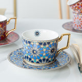 Moroccan Style Luxury Arabic Coffee Cups and Saucer Set with Gold Handel Special Ceramic Cappuccino Afternoon Tea Cup 250ml