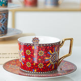 Moroccan Style Luxury Arabic Coffee Cups and Saucer Set with Gold Handel Special Ceramic Cappuccino Afternoon Tea Cup 250ml
