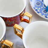 Moroccan Style Luxury Arabic Coffee Cups and Saucer Set with Gold Handel Special Ceramic Cappuccino Afternoon Tea Cup 250ml