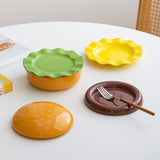 SYL Creative Ceramic Snack Plate in Hamburger Shape for Household Dinner Novelty One-Person Food Dinner Gift Set