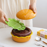 SYL Creative Ceramic Snack Plate in Hamburger Shape for Household Dinner Novelty One-Person Food Dinner Gift Set
