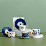 Nordic Luxury Evil Eyes Ceramic Cup and Saucer Set Modern Design Afternoon Tea Turkish Coffee Cup Saucer Set