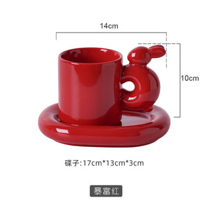 Ins Wholesale Nordic Creative Personality Couple Ceramic Cup High-value Coffee Cup Saucer Rabbit Mug Gift Set
