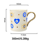 Creative Evil Eyes Decal Ceramic Mug with Gold Handle Luxury Style Mug Cup Couple Breakfast Ceramic Drinkware Coffee Cup
