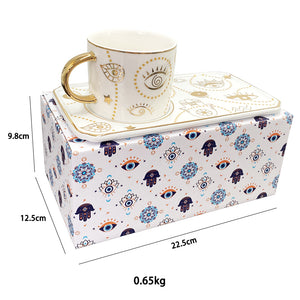 Ceramic Coffee Cup Light Luxury Evil Eye Cup Saucer Set Afternoon Tea Cup Design Delicate Coffee Gift Set Box Mugs HANDGRIP