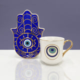 Turkish Blue Eyes Luxury Coffee Cups and Saucer Set With Hand and Skirt Shape Dish for Creative Girl Gift