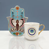Turkish Blue Eyes Luxury Coffee Cups and Saucer Set With Hand and Skirt Shape Dish for Creative Girl Gift