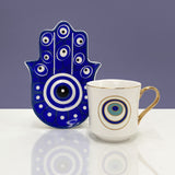 Turkish Blue Eyes Luxury Coffee Cups and Saucer Set With Hand and Skirt Shape Dish for Creative Girl Gift
