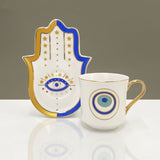 Turkish Blue Eyes Luxury Coffee Cups and Saucer Set With Hand and Skirt Shape Dish for Creative Girl Gift