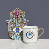 Turkish Blue Eyes Luxury Coffee Cups and Saucer Set With Hand and Skirt Shape Dish for Creative Girl Gift