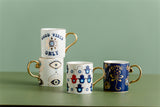 Creative Evil Eyes Decal Ceramic Mug with Gold Handle Luxury Style Mug Cup Couple Breakfast Ceramic Drinkware Coffee Cup