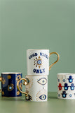 Creative Evil Eyes Decal Ceramic Mug with Gold Handle Luxury Style Mug Cup Couple Breakfast Ceramic Drinkware Coffee Cup