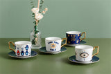 Nordic Luxury Evil Eyes Ceramic Cup and Saucer Set Modern Design Afternoon Tea Turkish Coffee Cup Saucer Set