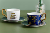 Nordic Luxury Evil Eyes Ceramic Cup and Saucer Set Modern Design Afternoon Tea Turkish Coffee Cup Saucer Set