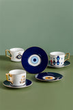 Nordic Luxury Evil Eyes Ceramic Cup and Saucer Set Modern Design Afternoon Tea Turkish Coffee Cup Saucer Set