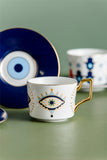 Nordic Luxury Evil Eyes Ceramic Cup and Saucer Set Modern Design Afternoon Tea Turkish Coffee Cup Saucer Set