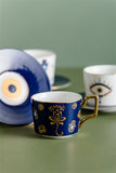 Nordic Luxury Evil Eyes Ceramic Cup and Saucer Set Modern Design Afternoon Tea Turkish Coffee Cup Saucer Set