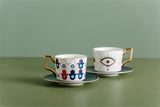 Nordic Luxury Evil Eyes Ceramic Cup and Saucer Set Modern Design Afternoon Tea Turkish Coffee Cup Saucer Set