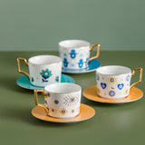 Nordic Luxury Evil Eyes Ceramic Cup and Saucer Set Modern Design Afternoon Tea Turkish Coffee Cup Saucer Set