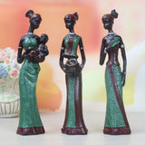 3pcs/Set Home Decor Living Room Modern African Girl Set Statue Resin Ornaments for Creative Crafts Gift