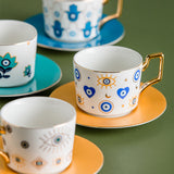 Nordic Luxury Evil Eyes Ceramic Cup and Saucer Set Modern Design Afternoon Tea Turkish Coffee Cup Saucer Set