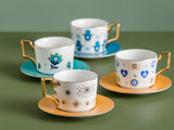 Nordic Luxury Evil Eyes Ceramic Cup and Saucer Set Modern Design Afternoon Tea Turkish Coffee Cup Saucer Set