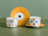 Nordic Luxury Evil Eyes Ceramic Cup and Saucer Set Modern Design Afternoon Tea Turkish Coffee Cup Saucer Set