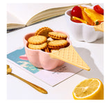 Creative Dessert Bowl Tableware Lovely Girl Heart Ceramic Handle Bowl Household Ice Cream Cup Fruit Bowl
