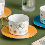 Nordic Luxury Evil Eyes Ceramic Cup and Saucer Set Modern Design Afternoon Tea Turkish Coffee Cup Saucer Set