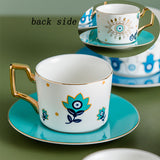 Nordic Luxury Evil Eyes Ceramic Cup and Saucer Set Modern Design Afternoon Tea Turkish Coffee Cup Saucer Set