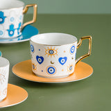 Nordic Luxury Evil Eyes Ceramic Cup and Saucer Set Modern Design Afternoon Tea Turkish Coffee Cup Saucer Set