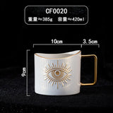 400ml Hand Eye Mugs and Gold Rim Ceramic Coffee Mug Teacup Water Cup Handmade Home Decor Creative Gifts