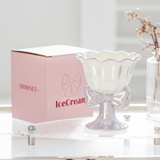 INS Girl Heart Ceramic Cup Japanese Bow Ice Cream Mug Creative Flower Cup Tall Dessert Mug for Tea for Business Gifts