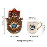 Luxury Ceramic Coffee Cups Saucer Set Hand Skirt Shape Dish Turkish Blue Eyes Design Creative Girl Gift for Tea & Water