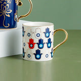 Creative Evil Eyes Decal Ceramic Mug with Gold Handle Luxury Style Mug Cup Couple Breakfast Ceramic Drinkware Coffee Cup