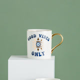 Creative Evil Eyes Decal Ceramic Mug with Gold Handle Luxury Style Mug Cup Couple Breakfast Ceramic Drinkware Coffee Cup