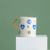 Creative Evil Eyes Decal Ceramic Mug with Gold Handle Luxury Style Mug Cup Couple Breakfast Ceramic Drinkware Coffee Cup