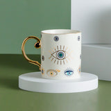 Creative Evil Eyes Decal Ceramic Mug with Gold Handle Luxury Style Mug Cup Couple Breakfast Ceramic Drinkware Coffee Cup