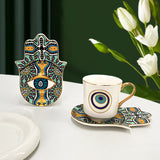 Luxury Ceramic Coffee Cups Saucer Set Hand Skirt Shape Dish Turkish Blue Eyes Design Creative Girl Gift for Tea & Water