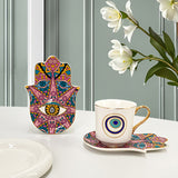 Luxury Ceramic Coffee Cups Saucer Set Hand Skirt Shape Dish Turkish Blue Eyes Design Creative Girl Gift for Tea & Water