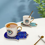 Turkish Blue Eyes Luxury Coffee Cups and Saucer Set With Hand and Skirt Shape Dish for Creative Girl Gift