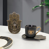 Luxury Ceramic Coffee Cups Saucer Set Hand Skirt Shape Dish Turkish Blue Eyes Design Creative Girl Gift for Tea & Water