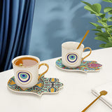 Luxury Ceramic Coffee Cups Saucer Set Hand Skirt Shape Dish Turkish Blue Eyes Design Creative Girl Gift for Tea & Water